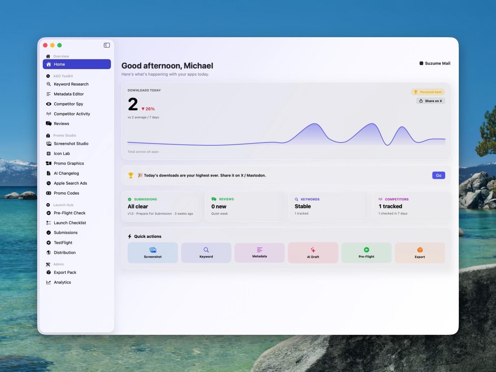 Dispatch App Store keyword research dashboard